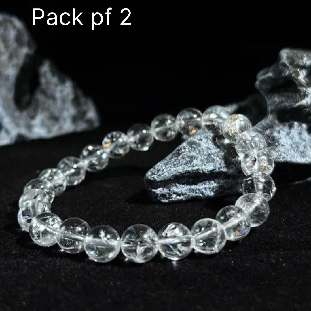 Majestic Crystals Clear Quartz Beaded Bracelet – Healing Crystal Jewelry (Pack of 2)